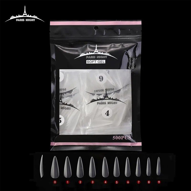 TIPS SOFT GEL PRELIMADO STILETTO x500 EN BOLSA - Imagen 1