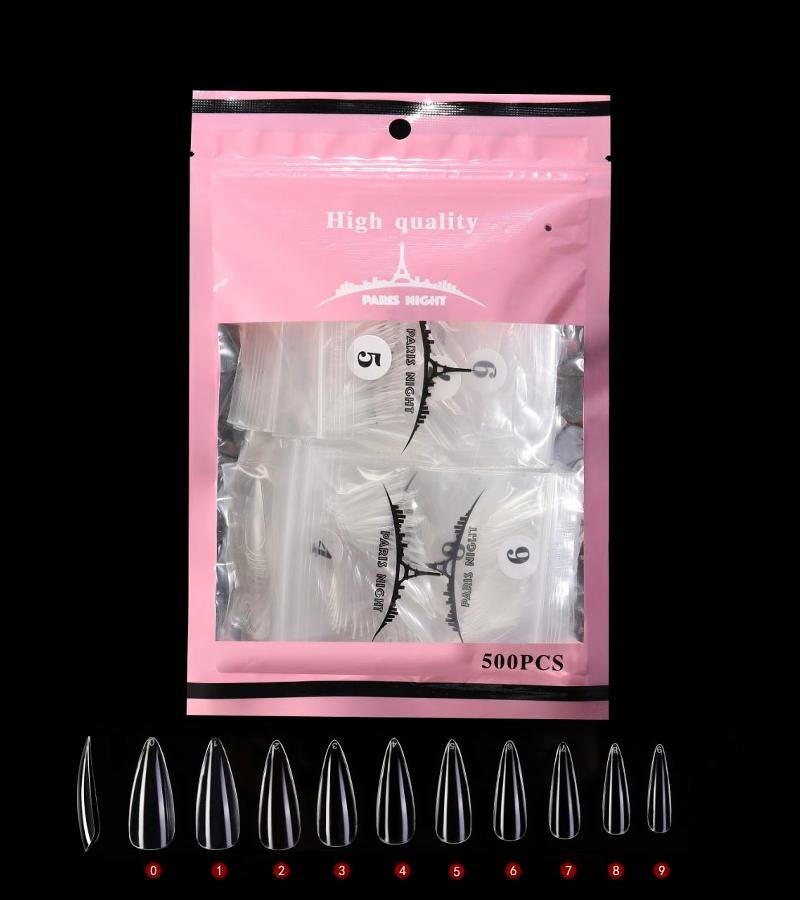 TIPS PRESS ON || SOFT GEL STILETTO TRANS x500pcs PN20751 EN BOLSA